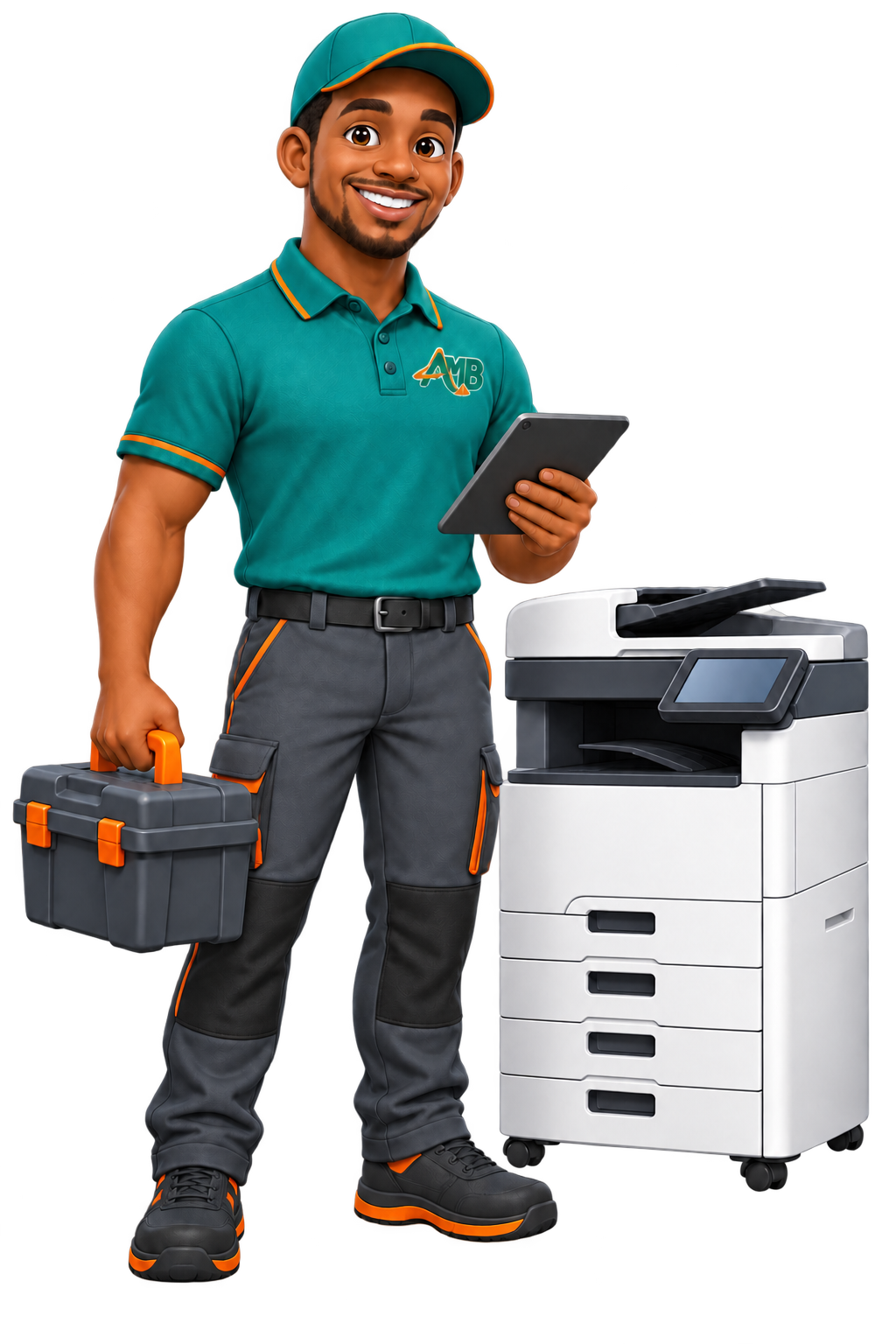 Mascotte technicien SAV AMB avec logo sur le polo